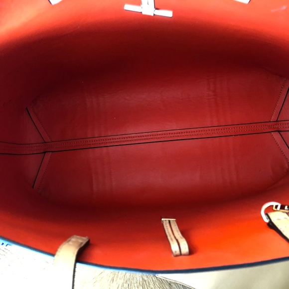 Tory Burch Block-T Striped Leather Tote Bag Crema - Picture 7 of 8